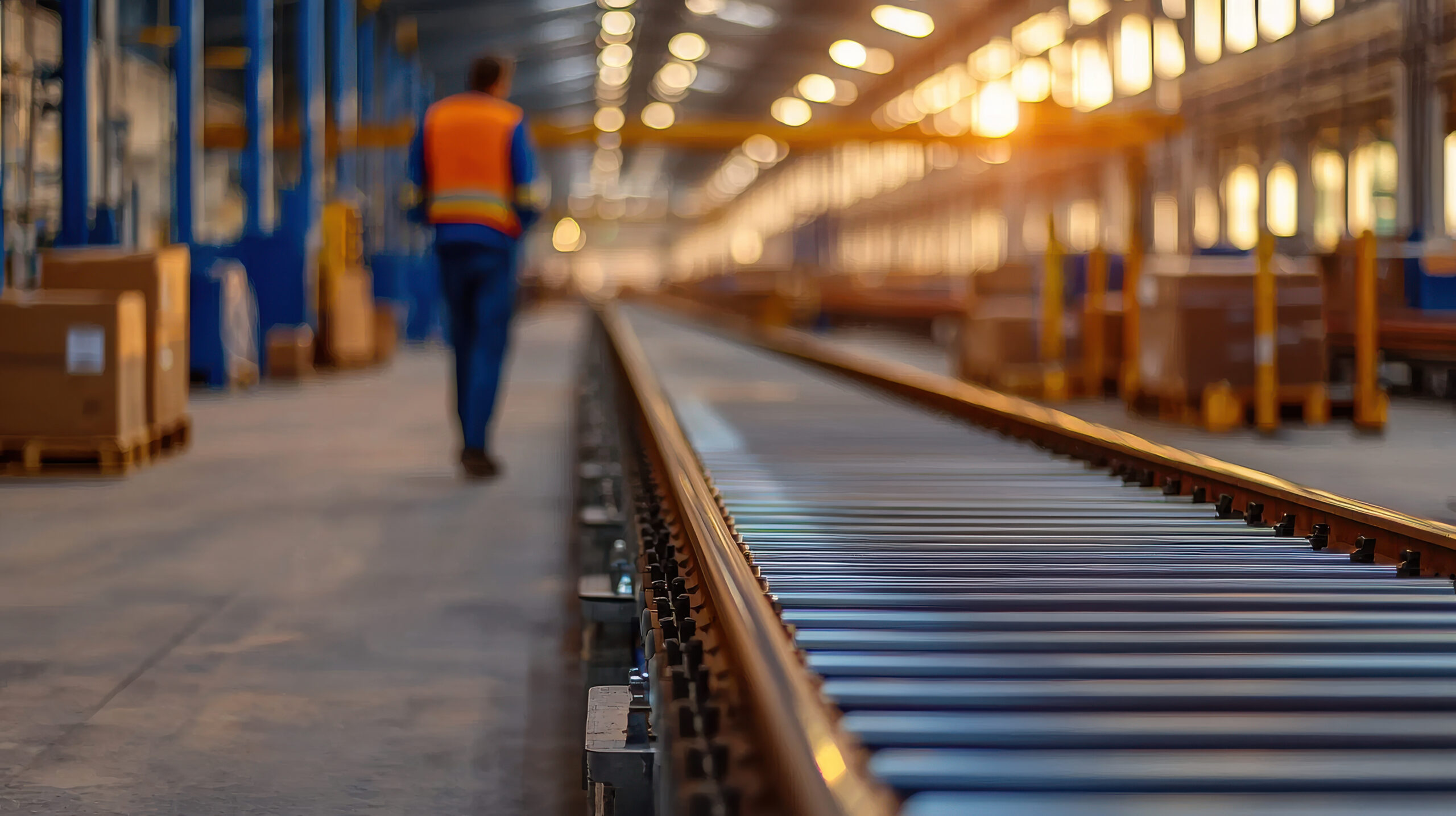 An Automated conveyor belt transporting packages in warehouse setting Supply chain management concept
